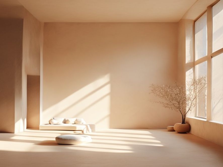 Lege meditative ruimte met yoga mat en zachte verlichting